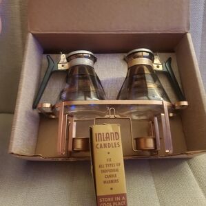 Vintage Inland Glass Works Waffle Set, Twin Hot Servers in Box!